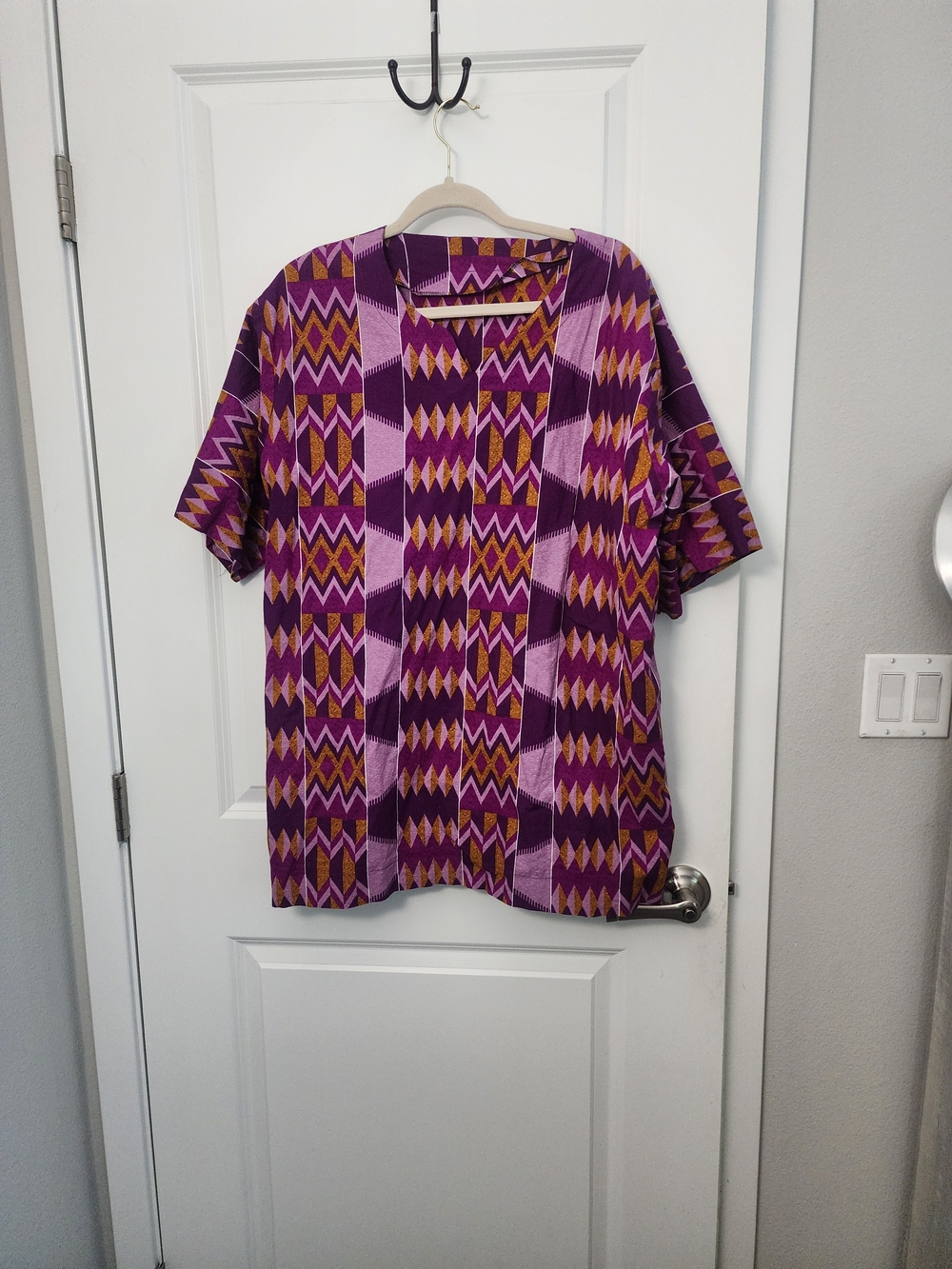 African Print Vibrant Geometric Purple Knit Tunic Top